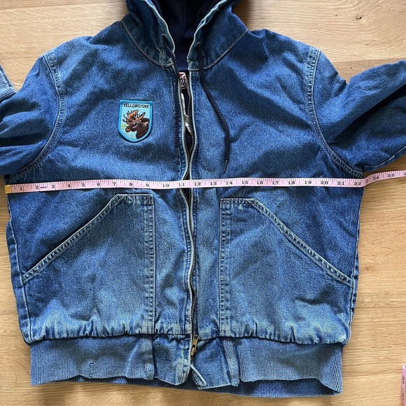 Vintage Womens Denim Jacket Yellowstone Patch Hooded Lined 90s USA - Picture 13 of 16